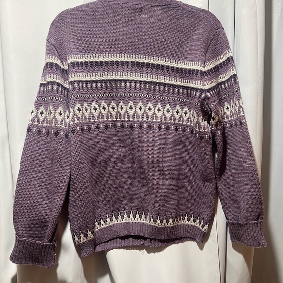 Woolrich Fair Isle Cardigan Sweater Purple Nordic Knit Button Front Sz Large - Picture 4 of 8